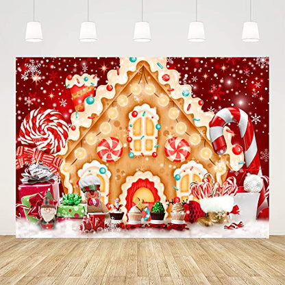 Ticuenicoa 7x5ft Christmas Gingerbread House Backdrop for Photography Winter Merry Xmas Snow Scene Lollipop Candyland Background Santa Baby Shower Birthday Party Decorations Photo Studio Props - size: 7x5ft
