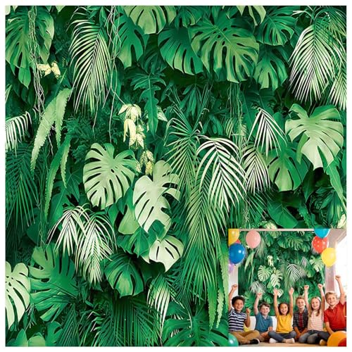 6x6FT Summer Green Tropical Palm Leaves Photography Backdrop Jungle Safari Plants Photo Background for Luau Party Decor Banner Birthday Baby Shower Sunday Party Supplies - size: 6x6FT