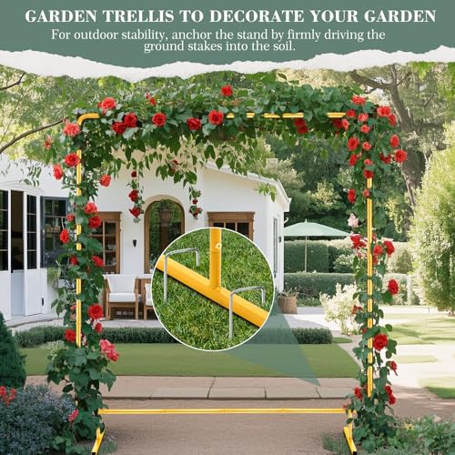 WellSign 6.6FTx6.6FT Wedding Balloon Arch Backdrop Stand, Gold Square Rectangular Metal Background Arch Frame for Garden Flower Arch, Birthday, Baby Shower Parties Decoration