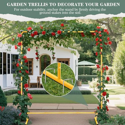 WellSign 6.6FTx6.6FT Wedding Balloon Arch Backdrop Stand, Gold Square Rectangular Metal Background Arch Frame for Garden Flower Arch, Birthday, Baby Shower Parties Decoration