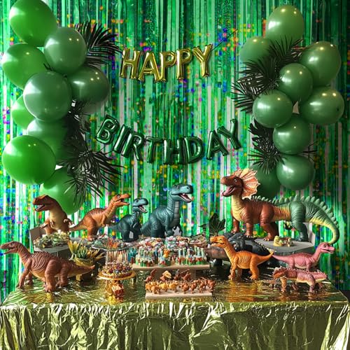 4 Packs Green Foil Fringe Curtain, Green Glitter Metallic Tinsel Backdrop for Birthday, Wedding, Baby Shower, Halloween, Christmas, Hawaiian Luau, Football, Dinosaur Jungle Party Decorations Supplies - color: Green