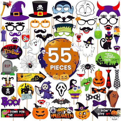 KatchOn Halloween Photo Booth Props - 56 Pack | Hocus Pocus Witch Photo Booth Props - color: Orange and Black