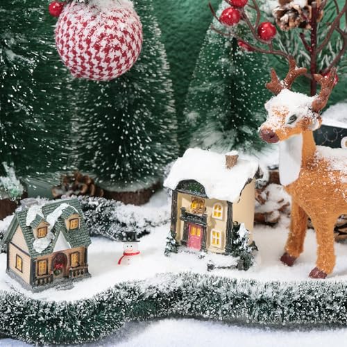 Youyole 6 Pcs Christmas Village Flexible Sisal Hedge Winter Xmas Garden Decor Accessories Greenery Wall Backdrop Snowed Rattan Railing Fence for Miniature Township