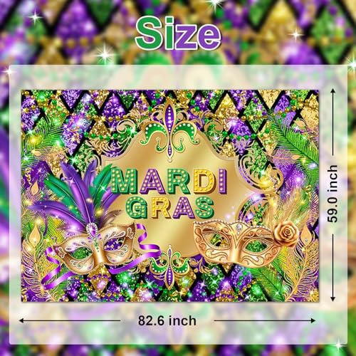 Avezano Mardi Gras Party Backdrop for Festival Carnival Masquerade Photoshoot Photography Background Retro Glitter Gold Green Purple New Orleans Mask Mardi Gras Party Decorations (7x5ft) - size: 7x5ft