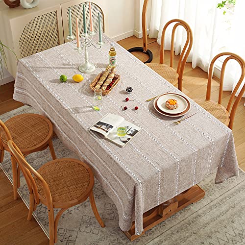 Chassic 60 x 84 inches Farmhouse Style Linen tablecloths, Wrinkle Resistant Washable Dining Room Table Cloths for Rectangle Tables - Hemstitch Light Coffee - color: Hemstitch Light Coffee, size: 84" x 60" (Rectangular)