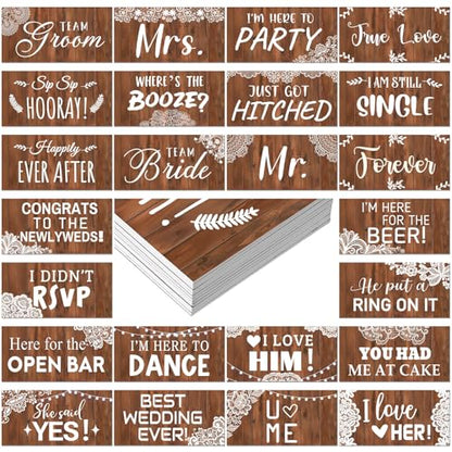 24 Designs Rustic Wedding Photo Booth Props Double Sided 11.02 x 5.51'' Photo Booth Props Wood Lace Country Bridal Shower Bachelorette Party Waterproof DIY Selfie Signs PVC for Wedding Party Reception - color: Wood, style: Lace Wedding