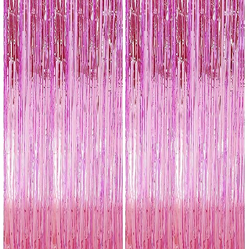 2 Pack 3.28 ft x 6.56 ft Pink Tinsel Curtain Party Backdrop Decorations, Metallic Foil Fringe Backdrop Door for Halloween, Christmas, Birthday Graduation Wedding Party Streamers Photo Backdrop. - color: Pink - 3.28 ft x 6.56 ft