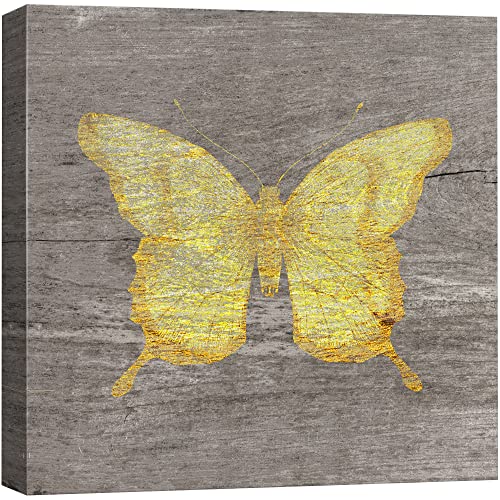 wall26 Canvas Print Wall Art Yellow Wood Effect Butterfly Nature Plants Wood Panels Modern Art Farmhouse/Country Colorful Multicolor Warm for Living Room, Bedroom, Office - 12"x12" - color: Artwork - 03, size: 12"L x 12"W