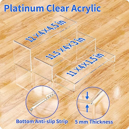 NIUBEE Acrylic Display Riser, 6 Pcs 12" Large Acrylic Risers, 2 Set Clear Rectangular Stands for Candy Dessert Cupcakes, Collectibles Display Stands Shelf for Display for Funko POP Figures - size: 12 inches