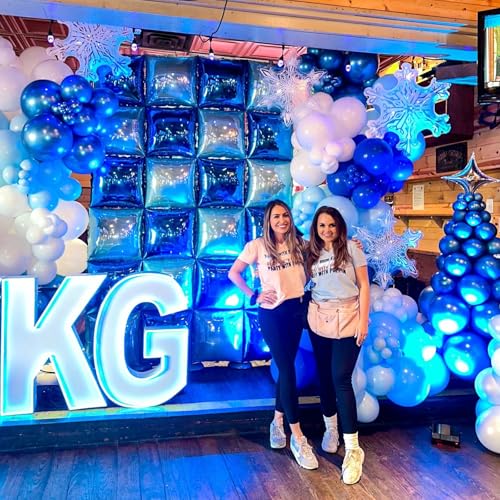 Blue Silver Square Foil Balloon Wall,25Pcs Double Sided Balloons Backdrop Helium Polyester Film Balloon Tunnel Arch Garland Kit for Birthday Bridal Anniversary Baby Shower Party Decorations - style: Blue Silver