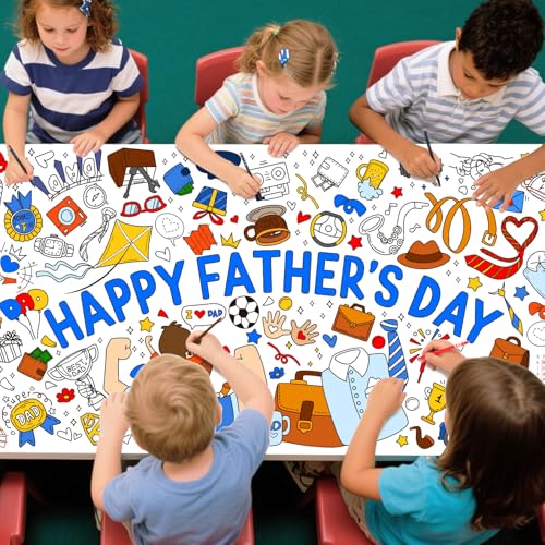 Gatherfun Father's Day Themed Activity Poster/Table Cover - 72" x 31.5" Wall Art for Classroom Wall, School Parties, Happy Father's Day Decorations - style: Father's day