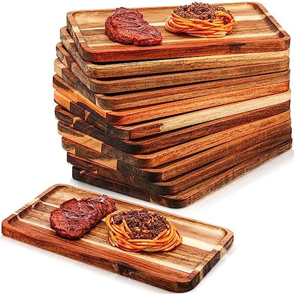 Roshtia 12 Pcs Acacia Wood Serving Tray Rectangular Wooden Serving Platter Christmas Dinner Plates Wood Cheese Charcuterie Board for Food Vegetable, Charcuterie, Appetizer (8'' X 12'' X 0.6'') - size: 8'' X 12'' X 0.6''