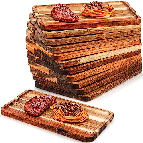 Roshtia 12 Pcs Acacia Wood Serving Tray Rectangular Wooden Serving Platter Christmas Dinner Plates Wood Cheese Charcuterie Board for Food Vegetable, Charcuterie, Appetizer (8'' X 12'' X 0.6'') - size: 8'' X 12'' X 0.6''