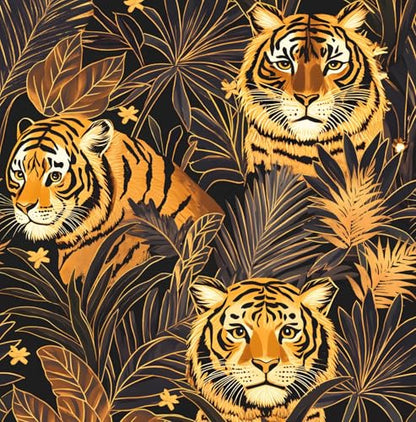 BOKEBEVE Black and Gold Tiger Wallpaper Peel and Stick Leaf Wall Paper Jungle Tropical Contact Paper for Bedroom Living Room Bathroom Renter Friendly Removable 17.5 x 118In - color: Black/Gold/Brown, size: 17.5" x 118"