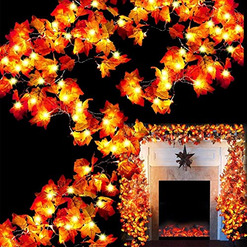 TURNMEON 6 Pack Fall Decor Enlarged Maples Leafed Garland, 60Ft 120LED Fall Decorations for Home Fall Lights, Battery Operated Waterproof Autumn Garland Halloween Thanksgiving Decor Indoor Outdoor - size: 6 Pack