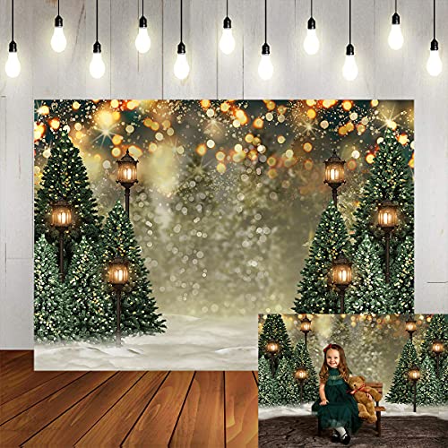 Mocsicka 10x7ft Christmas Tree Backdrop for Photography Glitter Bokeh Christmas Snow Photo Background for Wall Winter Family Xmas Holiday Pictures Background Party Supplies - size: 10x7ft