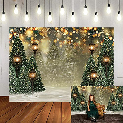 Mocsicka 10x7ft Christmas Tree Backdrop for Photography Glitter Bokeh Christmas Snow Photo Background for Wall Winter Family Xmas Holiday Pictures Background Party Supplies - size: 10x7ft