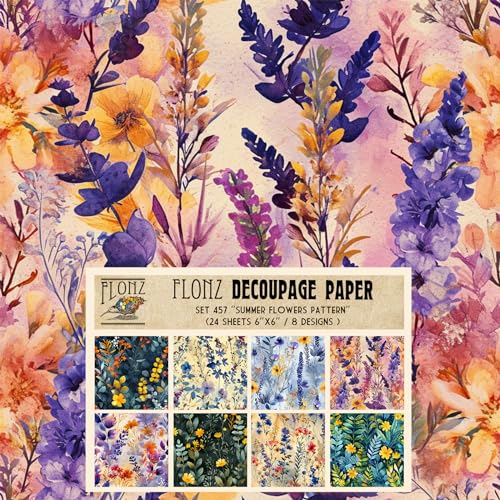 Decoupage Paper Pack (24 Sheets 6"x6") Summer Flowers Pattern # Vintage Styled Pattern Paper for Decoupage, Craft and Scrapbooking - color: FortyOne