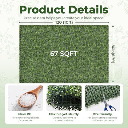 Artificial Boxwood Backdrop Roll: 80"x120" (67 sqft) UV-Anti Greenery Faux Grass Hedge for Indoor Outdoor Green Wall Decor, Patio Privacy Screen, Garden Fence Covering - size: 80"x120"