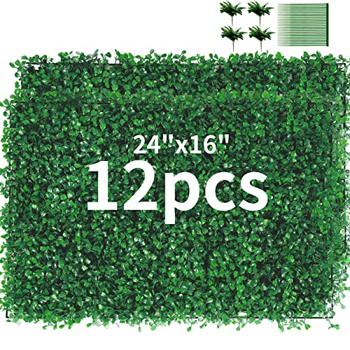 TOPDEEP 12 Pieces 24"x 16" Artificial Boxwood Panel, Grass Wall Panel, Boxwood Hedge Wall Panels UV Protected Suitable for Artificial Green Wall Decor, Fence Garden Wedding Backyard Decor - color: Dark Green, size: 24"X16" 12pcs