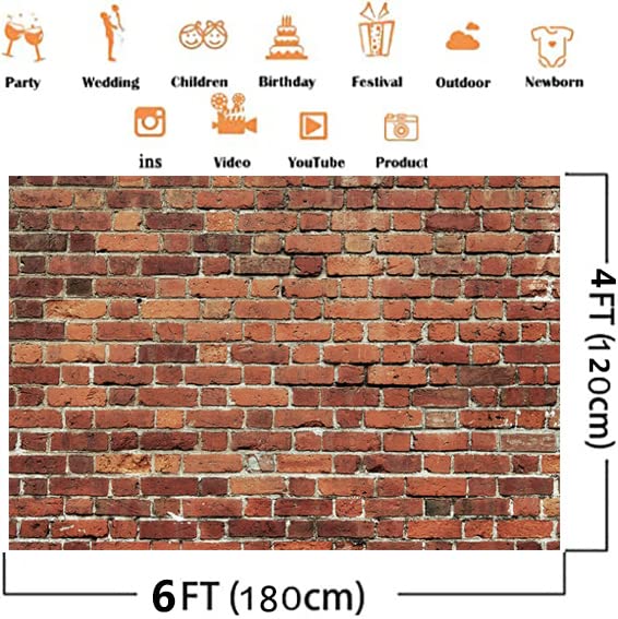 AIIKES 6x4FT Red Brick Wall Photography Backdrop Thin Vinyl Photo Backdrops Background Baby Birthday Party Graduation Home Decoration Photo Booth Studio Prop Banner 11-506 - size: 6x4ft