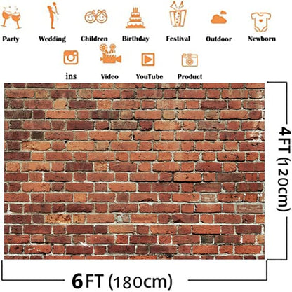 AIIKES 6x4FT Red Brick Wall Photography Backdrop Thin Vinyl Photo Backdrops Background Baby Birthday Party Graduation Home Decoration Photo Booth Studio Prop Banner 11-506 - size: 6x4ft