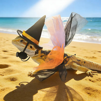 Reptile Witch Costume for Lizard & Chameleon - Adjustable Hat & Tutu Skirt, Festive Reptile Cosplay Outfit for Photo Props Halloween Christmas-Black Hat - color: Witch-Black Hat