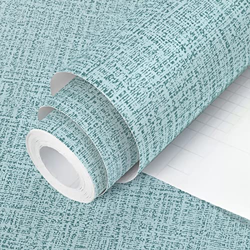 Teal Wallpaper Grasscloth Peel and Stick Wallpaper 17.7inch x 393.7inch Teal Contact Paper Textured Peel and Stick Wall Paper Removable Decorative Vinyl Grasscloth Self Adhesive Vinyl - color: Teal, size: 17.7" x 393.7"