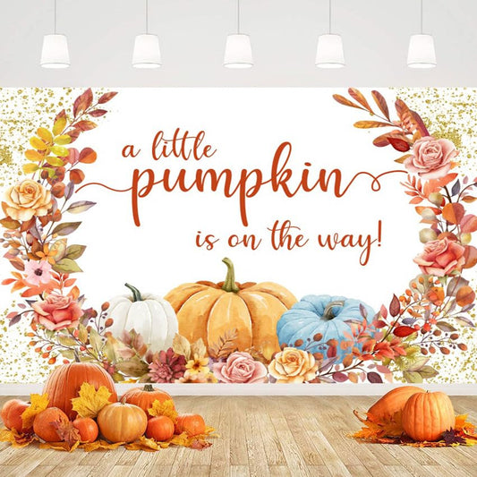 Fall Baby Shower Backdrop A Little Sweet Pumpkin is On The Way Party Decorations Autumn Floral Leaves Baby Shower Photography Background Photo Booth Props Cake Table Banner 9x6ft - color: Baby Shower-1, size: 9x6ft