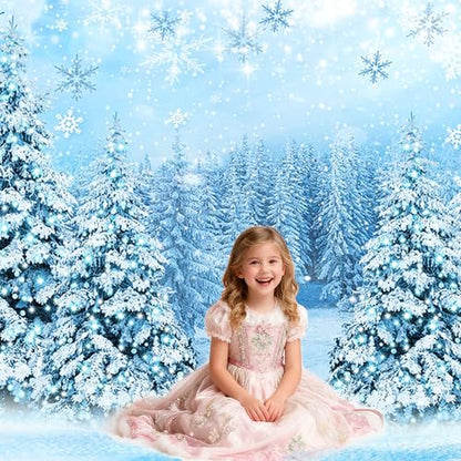 Mocsicka Winter Scene Backdrop Snowy Christmas Pine Tree Halo Spots Photography Background Blue Wonderland Snowflake Forest Party Holiday Photoshoot Props (Blue, 10x7ft) - color: blue, size: 10x7ft