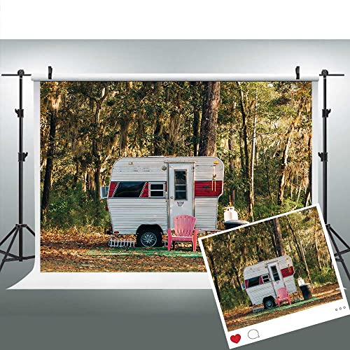 Forest Camper Backdrops for Camping Themed Party Supplies Sunny Woods Outside Holiday Relax Banner 7x5ft Photo Booth Prop BJYYLU547 - size: vinyl-7x5ft