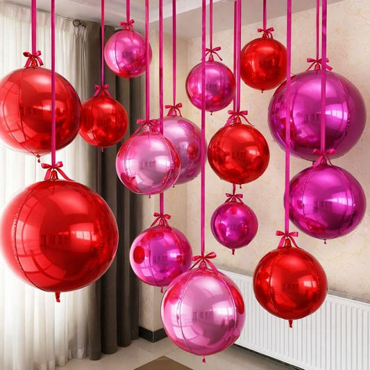 HILAVO 15PCS Red Pink Round Foil Balloons, 22" 15" 10" Large 4D Ball Balloons Red Hot Pearl Pink Mirror Sphere Balloon for Valentines Day Wedding Women Girls Birthday Party Ceiling Decorations - color: Red Pink Ball