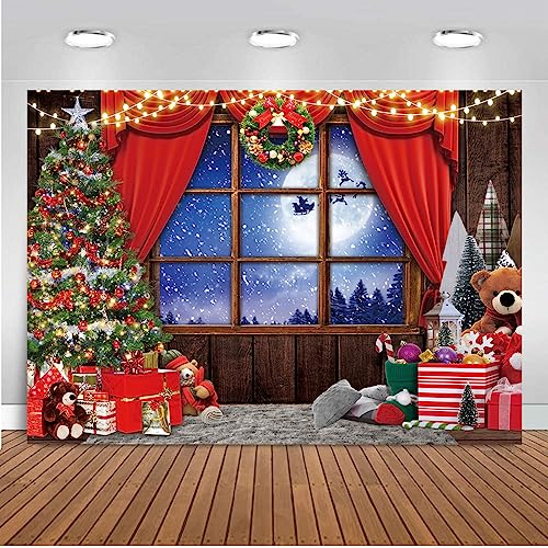 10X8FT Winter Christmas Window Backdrop Red Xmas Party Decoration Banner Studio Prop Pictures Background DH-803 - size: 10X8FT
