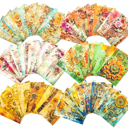 Vintage Bohemian Floral Scrapbook Paper - 180 Sheets Old Antique Boho Gypsy Floral Feather Journaling Scrapbook Supplies Craft Paper for Writing Envelopes,Poster,Planners - color: Vintage Bohemian, size: 3.94″ x 5.51″