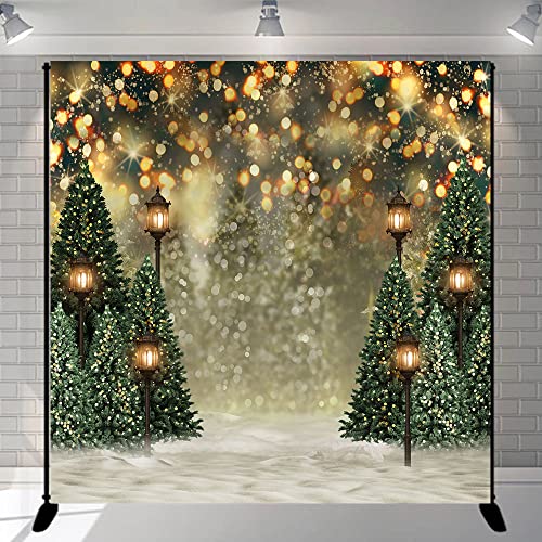 Mocsicka 8x8ft Christmas Tree Backdrop for Photography Glitter Bokeh Christmas Snow Photo Background for Wall Winter Family Xmas Holiday Party Decorations Photo Booth Props - size: 8x8ft