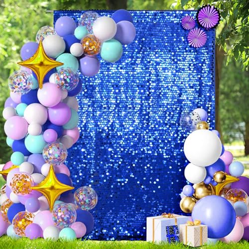 SquarePie Shimmer Wall Backdrop Big Payette Sequin Curtain 4FT x 7FT Navy Blue Background for Party Wedding 1 Panel - color: Navy Blue