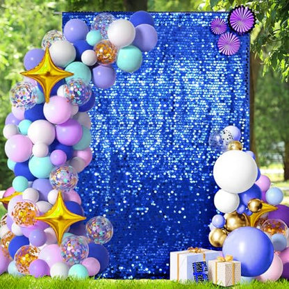 SquarePie Shimmer Wall Backdrop Big Payette Sequin Curtain 4FT x 7FT Navy Blue Background for Party Wedding 1 Panel - color: Navy Blue