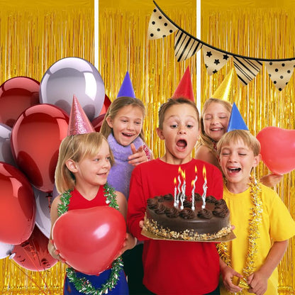 Valentines Day 3 Pack 3.3 * 8.3 ft Foil Curtain Metallic Tinsel Fringe Curtains Photo Booth Props Backdrop for Birthday Wedding Engagement Baby Shower Christmas Holiday Celebration Partyl,Gold - color: Gold, size: 3 Pack
