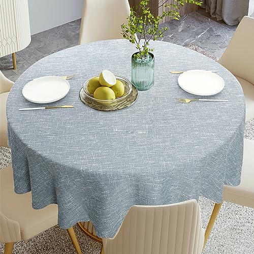 Rakila Linen Textured Round Tablecloth Solid Color Cotton Linen Heavy Duty Fabric Water Resistant Table Cover for Dining, Farmhouse, Kitchen, Tabletop Decoration (48inch, Light Blue) - color: Light Blue, size: 48" (Round)