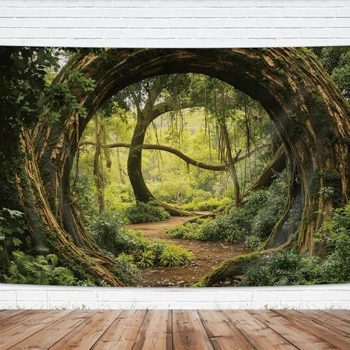 Tropical Jungle Trees Backdrop 7Wx5H Feet Rainforest Dark Green Trees Pathway Nature Scenery Landscape Polyester Fabric Woodland Photography Backgrounds Photo Shoot Decor Props Decoration - color: A-Fairy06, size: 7Wx5H