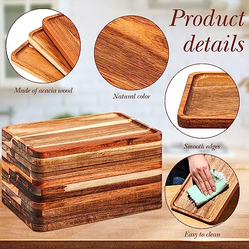 Roshtia 12 Pcs Acacia Wood Serving Tray Rectangular Wooden Serving Platter Christmas Dinner Plates Wood Cheese Charcuterie Board for Food Vegetable, Charcuterie, Appetizer (8'' X 12'' X 0.6'') - size: 8'' X 12'' X 0.6''
