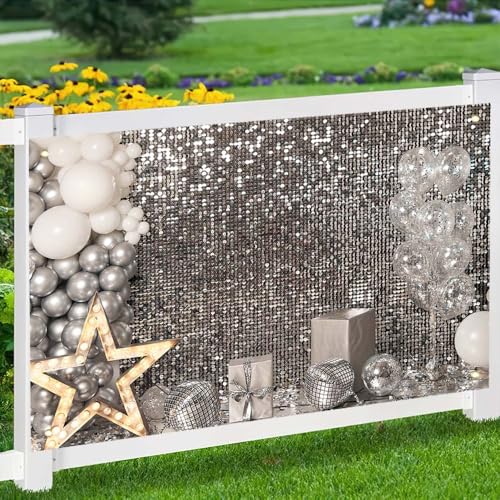 6×4FT Silver Sequin Glitter Star Balloon Box Photo Backdrop Happy Birthday Shimmer Wall Photography Background Baby Shower Newborn Celebration Party Banner Decoration Supplies Polyester - size: 6x4FT