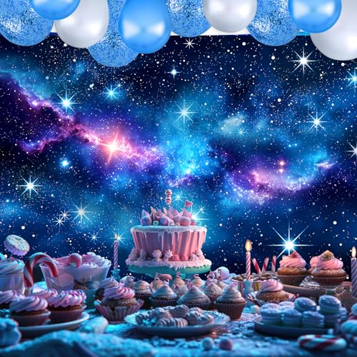 Galaxy Stars Starry Night Sky Backdrop 7Wx5H Feet Polyester Fabric Blue Purple Outer Space Universe Nebula Fantasy Decoration Cosmic for Boy Kids Photography Background Photo Shoot Props - color: E-11Galaxy2, size: 7Wx5H