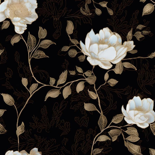 Laatse Black Golden Floral Peel and Stick Wallpaper Flowers Contact Paper 17.5" x 393" Self Adhesive Waterproof Vintage Dark Floral Wall Paper for Shelf Liner Cabinet Decor - color: Dark and Gold, size: 17.5" x 393"