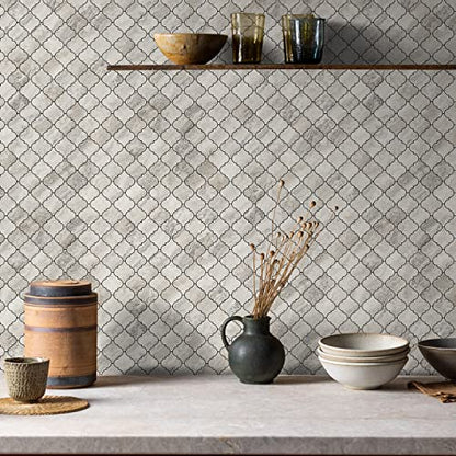 STICKGOO Arabesque Peel and Stick Backsplash Tile, Stick on Backsplash for Kitchen and Bathroom, Beige Marble Look PVC Mixed Metal Aluminum Mosaic Tiles (10 Sheets) - color: Beige