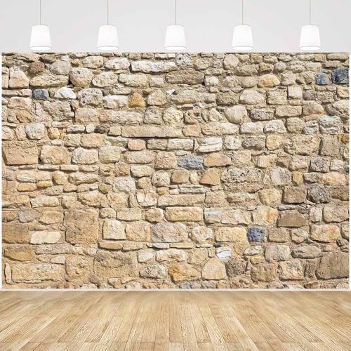 10x8FT Vintage Brick Stone Wall Photography Backdrop Newborn Birthday Portrait Photoshoot Home Decor Rock Background Party Banner Video Booth Studio Photo Props Supplies Polyester