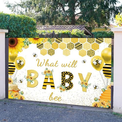 20x10ft Baby Shower Backdrop What Will Baby Bee Yellow Flower Background Kids Party Supplies Wall Banner Cake Table Decor Newborn Gender Reveal Neutral Photography Photo Booth Studio Props - size: 20x10ft