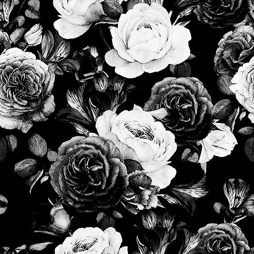 Black/White Vintage Floral Peel and Stick Wallpaper Removable Wallpaper Decorative Contact Paper Self-Adhesive for Bedroom Living Room Neutral Wind 17.71 in X 236.2 in - color: Floral-05, size: 17.71" x 236.2"