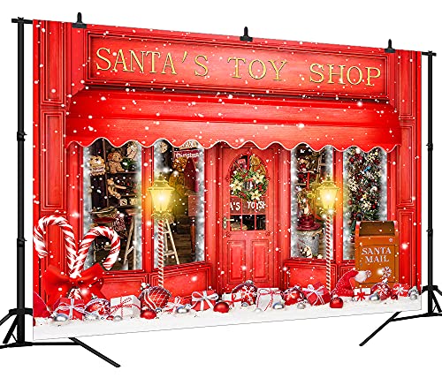 Red Christmas Photo Backdrop Santa's Toy Shop Candy Cane in Snow World Xmas Family Holiday Party Banner Photography Background Supplies Decor Studio Prop PGT673F 15X10ft - size: 15'X10'