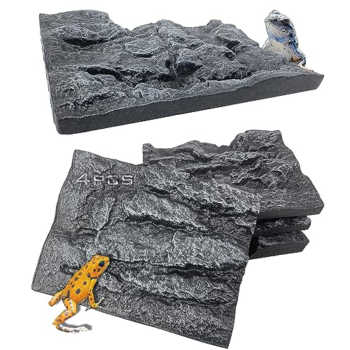4pcs Rock Terrarium Background,3D Reptile Tank Background Board,Amphibian Stereo Backdrop Wall,Lizard Snake Gecko Spider Chameleon Turtle Fish pet silo Background Decorative Panel - color: grey